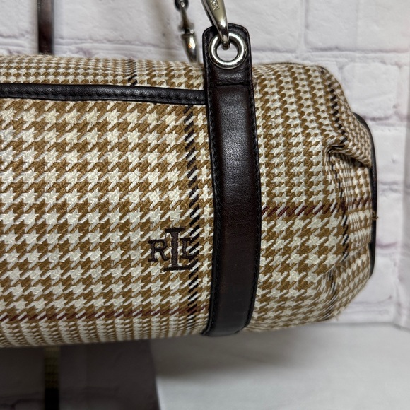 Lauren Ralph Lauren Houndstooth Barrel Baguette Shoulder Bag Purse 13.x5x3in - Picture 2 of 16